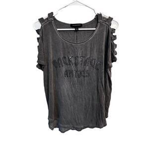 Rock & Republic Backstage Antics Gray Green Cold Shoulder Cut Out Top Medium